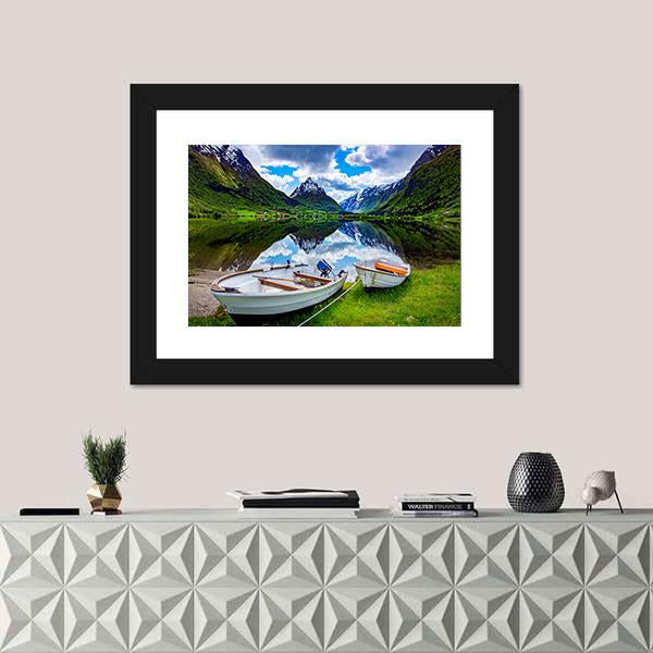 Natural Landscape Of Norway Canvas Wall Art-1 Piece-Framed Print-20" x 16"-Tiaracle