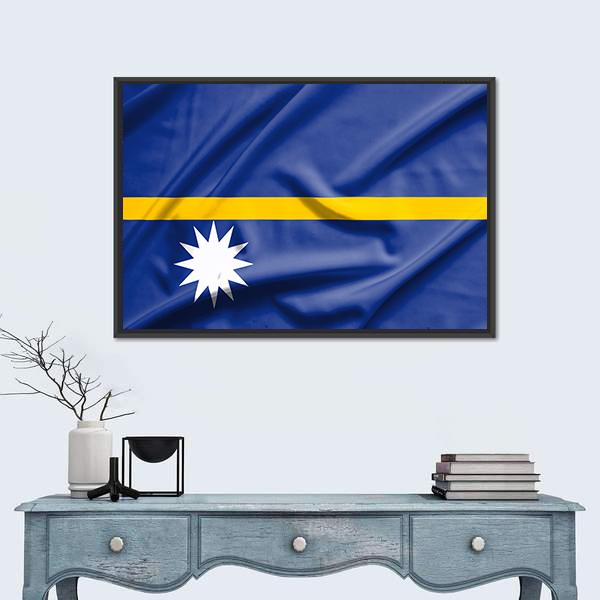 Nauru Flag Canvas Wall Art-1 Piece-Floating Frame-24" x 16"-Tiaracle