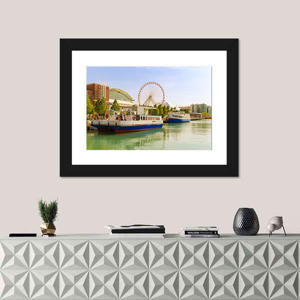 Navy Pier Chicago Canvas Wall Art-1 Piece-Framed Print-20" x 16"-Tiaracle