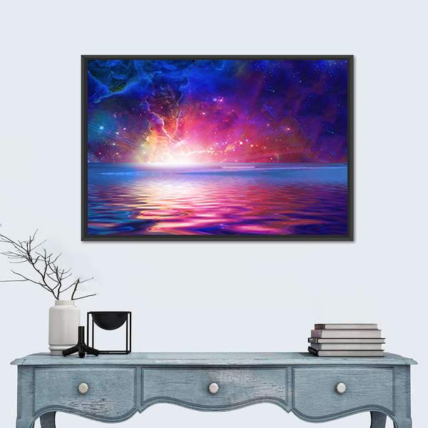 Nebula Over Alien Planet Canvas Wall Art-1 Piece-Floating Frame-24" x 16"-Tiaracle