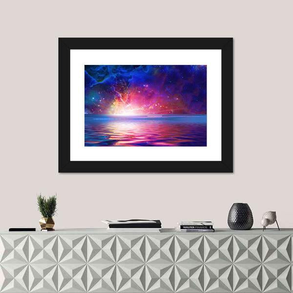 Nebula Over Alien Planet Canvas Wall Art-1 Piece-Framed Print-20" x 16"-Tiaracle