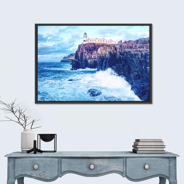 Neist Point Lighthouse Canvas Wall Art-1 Piece-Floating Frame-24" x 16"-Tiaracle