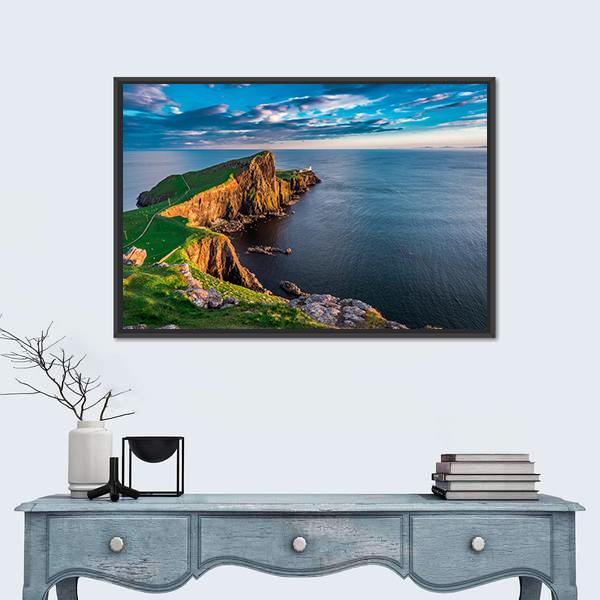 Neist Point Lighthouse In Scotland Canvas Wall Art-1 Piece-Floating Frame-24" x 16"-Tiaracle