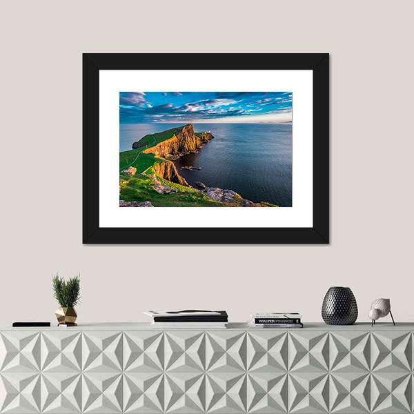Neist Point Lighthouse In Scotland Canvas Wall Art-1 Piece-Framed Print-20" x 16"-Tiaracle
