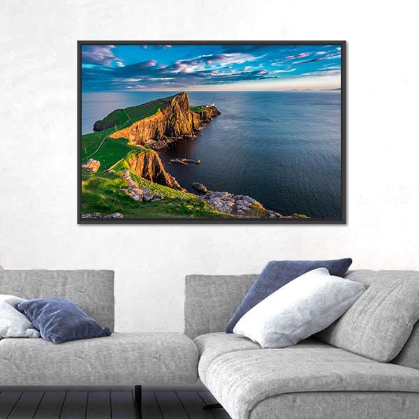 Neist Point Lighthouse In Scotland Canvas Wall Art-5 Horizontal-Gallery Wrap-22" x 12"-Tiaracle
