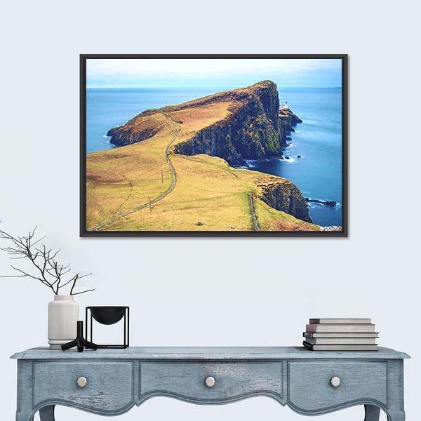 Neist Point With Lighthouse Canvas Wall Art-1 Piece-Floating Frame-24" x 16"-Tiaracle