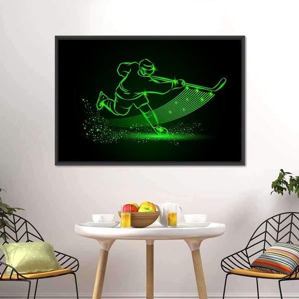 Neon Hockey Player Canvas Wall Art-5 Horizontal-Gallery Wrap-22&quot; x 12&quot;-Tiaracle