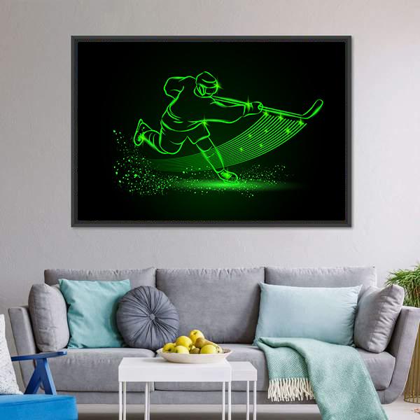 Neon Hockey Player Canvas Wall Art-5 Horizontal-Gallery Wrap-22" x 12"-Tiaracle