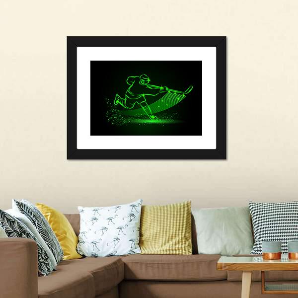 Neon Hockey Player Canvas Wall Art-5 Horizontal-Gallery Wrap-22&quot; x 12&quot;-Tiaracle