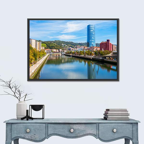 Nervion River Embankment Canvas Wall Art-1 Piece-Floating Frame-24" x 16"-Tiaracle