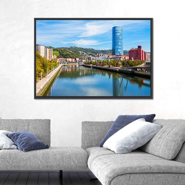 Nervion River Embankment Canvas Wall Art-5 Horizontal-Gallery Wrap-22" x 12"-Tiaracle