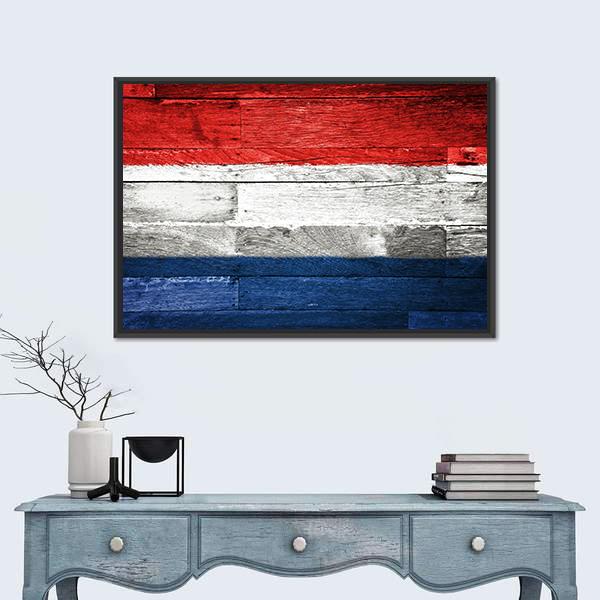Netherlands Flag On Wood Canvas Wall Art-1 Piece-Floating Frame-24" x 16"-Tiaracle