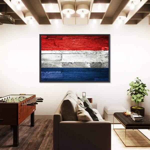 Netherlands Flag On Wood Canvas Wall Art-5 Horizontal-Gallery Wrap-22" x 12"-Tiaracle