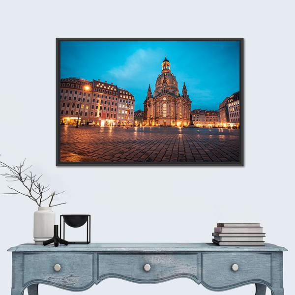 Neumarkt & Frauenkirche Canvas Wall Art-1 Piece-Floating Frame-36" x 24"-Tiaracle