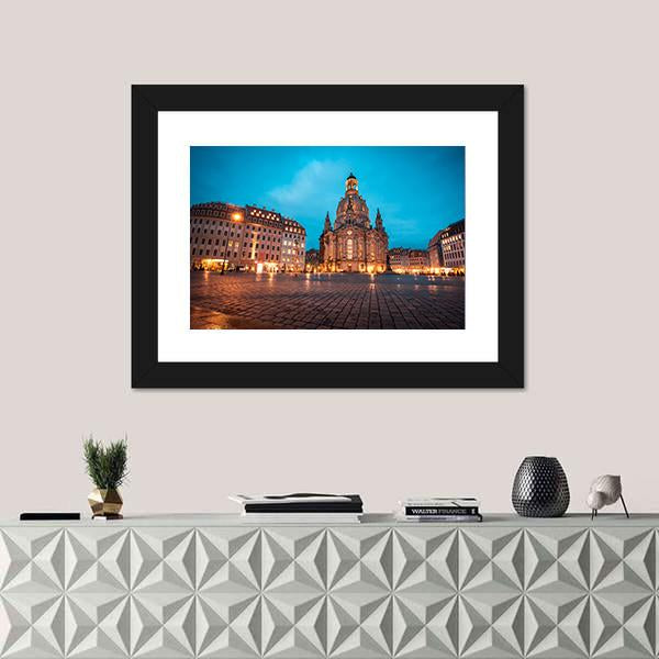 Neumarkt & Frauenkirche Canvas Wall Art-1 Piece-Framed Print-42" x 14"-Tiaracle
