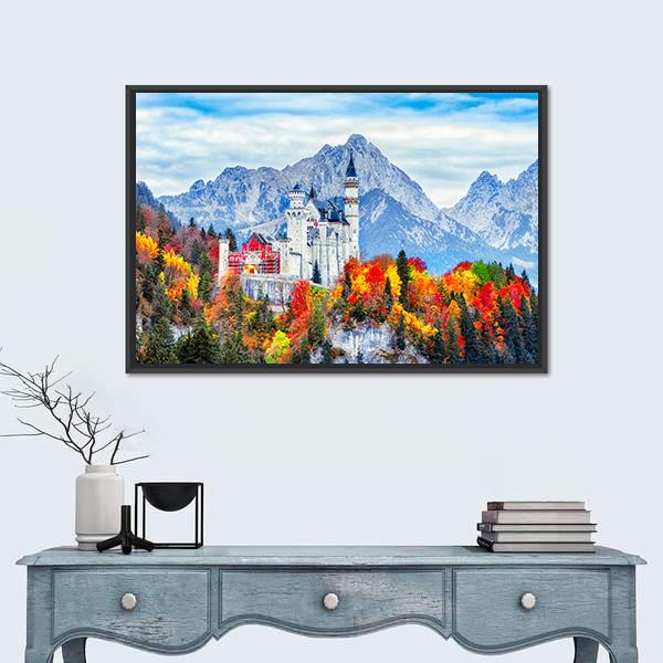 Neuschwanstein Ancient Castle Canvas Wall Art-1 Piece-Floating Frame-24" x 16"-Tiaracle