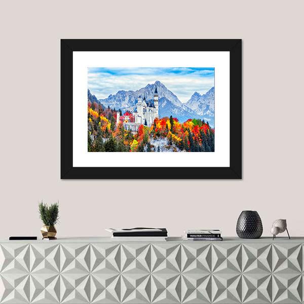 Neuschwanstein Ancient Castle Canvas Wall Art-1 Piece-Framed Print-20" x 16"-Tiaracle