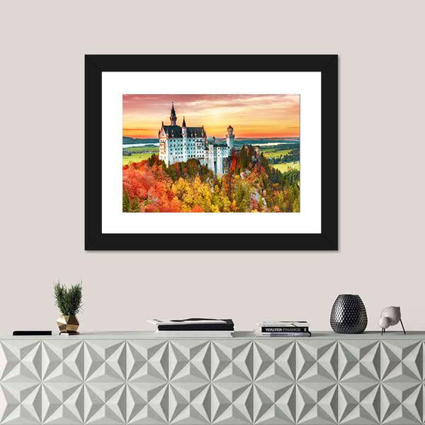 Neuschwanstein Castle In Autumn Canvas Wall Art-1 Piece-Framed Print-20" x 16"-Tiaracle