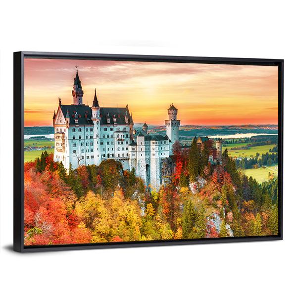 Neuschwanstein Castle In Autumn Canvas Wall Art-3 Horizontal-Gallery Wrap-25" x 16"-Tiaracle