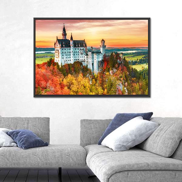 Neuschwanstein Castle In Autumn Canvas Wall Art-3 Horizontal-Gallery Wrap-25" x 16"-Tiaracle