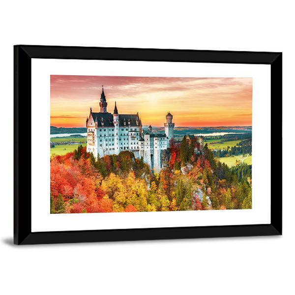 Neuschwanstein Castle In Autumn Canvas Wall Art-5 Horizontal-Gallery Wrap-22" x 12"-Tiaracle