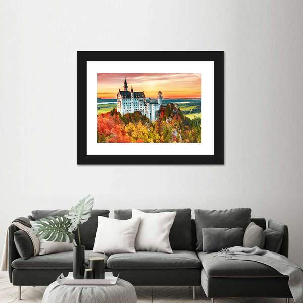 Neuschwanstein Castle In Autumn Canvas Wall Art-5 Horizontal-Gallery Wrap-22" x 12"-Tiaracle