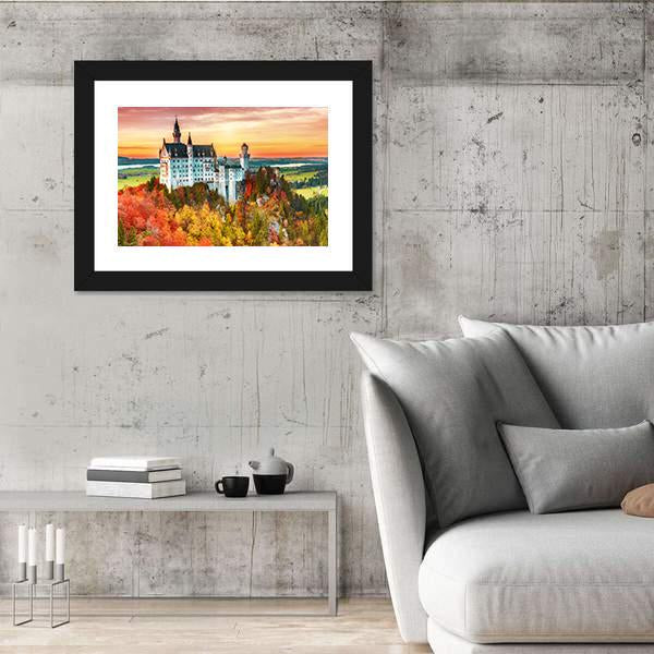 Neuschwanstein Castle In Autumn Canvas Wall Art-3 Horizontal-Gallery Wrap-25" x 16"-Tiaracle