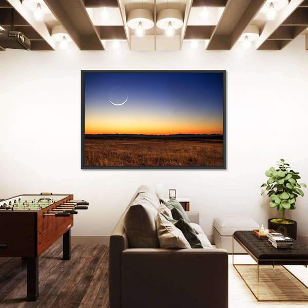 New Moon At Sunset Canvas Wall Art-5 Horizontal-Gallery Wrap-22" x 12"-Tiaracle