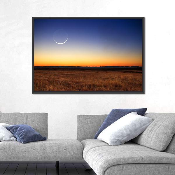 New Moon At Sunset Canvas Wall Art-5 Horizontal-Gallery Wrap-22" x 12"-Tiaracle