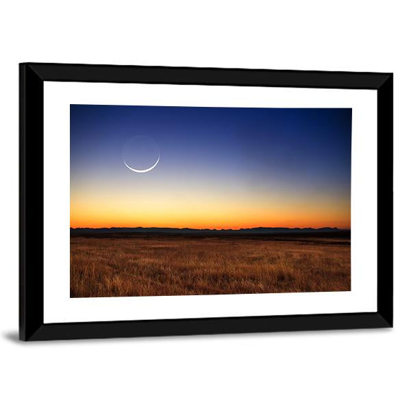 New Moon At Sunset Canvas Wall Art-5 Horizontal-Gallery Wrap-22" x 12"-Tiaracle