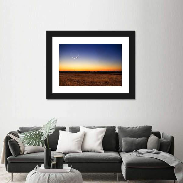 New Moon At Sunset Canvas Wall Art-5 Horizontal-Gallery Wrap-22" x 12"-Tiaracle