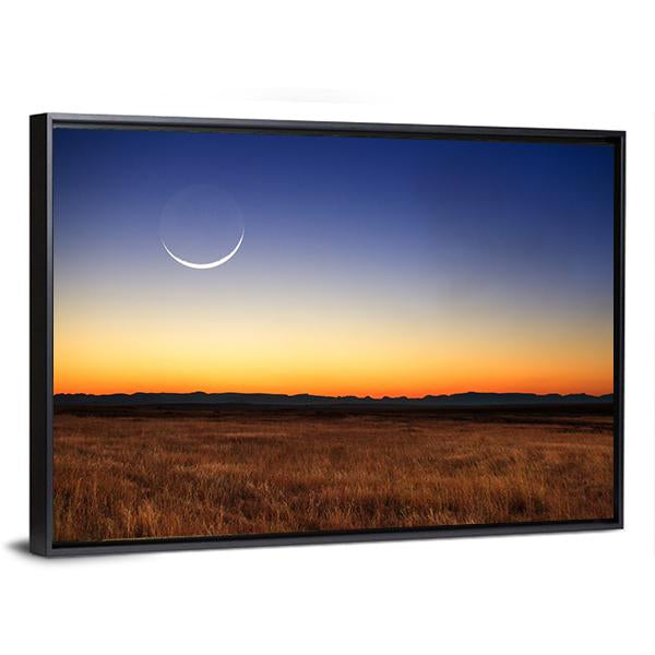 New Moon At Sunset Canvas Wall Art-5 Horizontal-Gallery Wrap-22" x 12"-Tiaracle