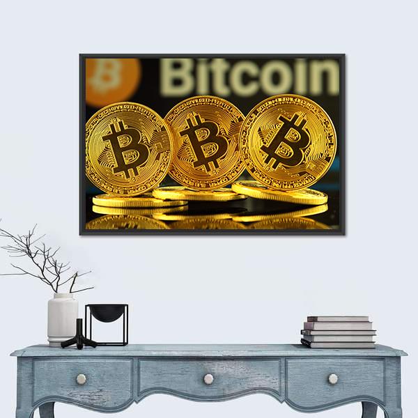 New Virtual Money Bitcoin Canvas Wall Art-1 Piece-Floating Frame-24" x 16"-Tiaracle