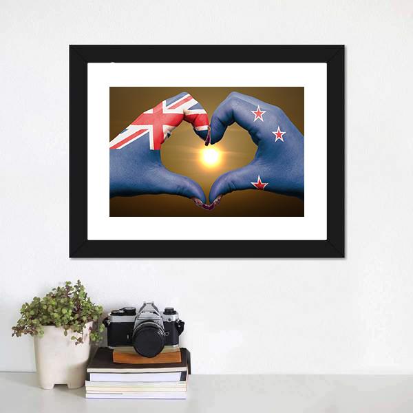 New Zealand Flag On Hands Canvas Wall Art-1 Piece-Framed Print-20" x 16"-Tiaracle