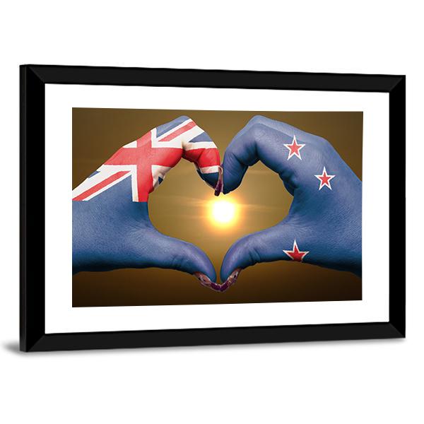New Zealand Flag On Hands Canvas Wall Art-5 Horizontal-Gallery Wrap-22" x 12"-Tiaracle