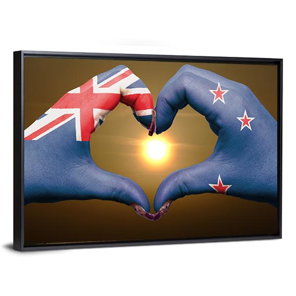 New Zealand Flag On Hands Canvas Wall Art-5 Horizontal-Gallery Wrap-22" x 12"-Tiaracle