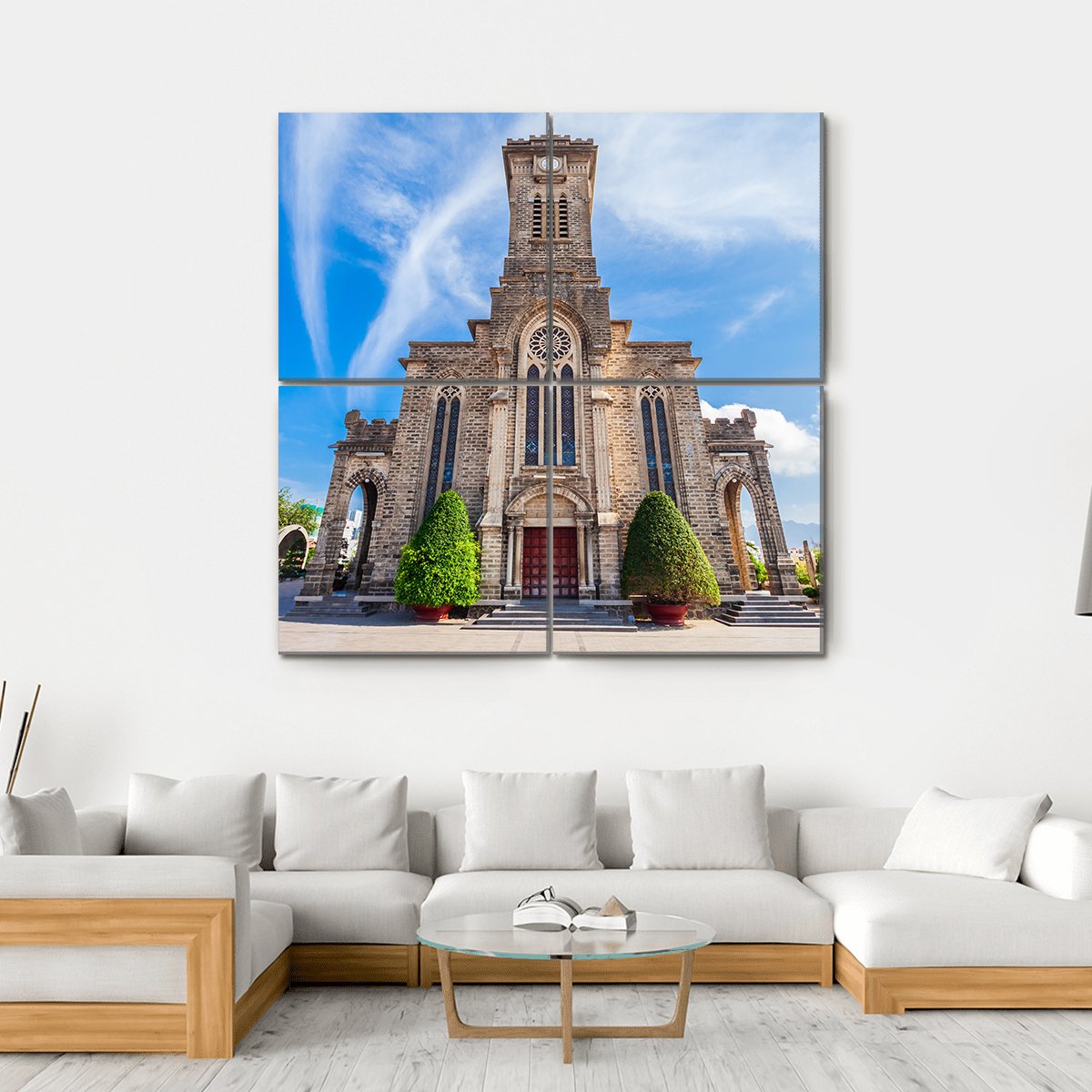 Nha Trang Cathedral Canvas Wall Art-4 Square-Gallery Wrap-17" x 17"-Tiaracle