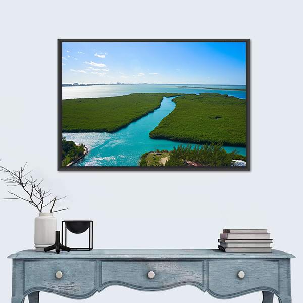 Nichupte Lagoon Mexico Canvas Wall Art-1 Piece-Floating Frame-36" x 24"-Tiaracle