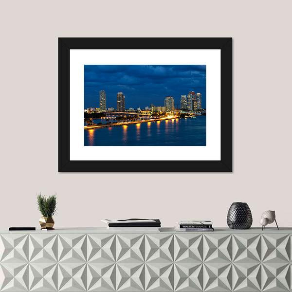 Night In Miami Florida Canvas Wall Art-1 Piece-Framed Print-20" x 16"-Tiaracle