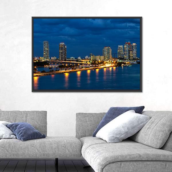 Night In Miami Florida Canvas Wall Art-5 Horizontal-Gallery Wrap-22" x 12"-Tiaracle