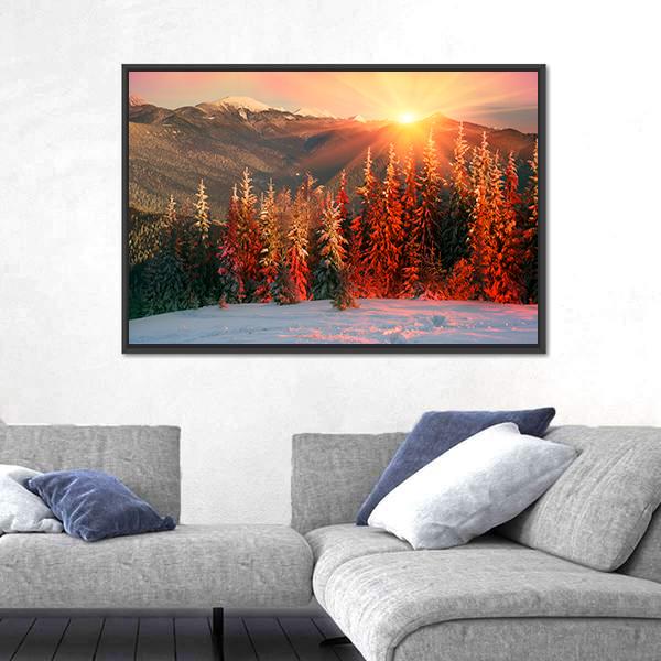 Night In Ukrainian Carpathians Canvas Wall Art-5 Horizontal-Gallery Wrap-22" x 12"-Tiaracle