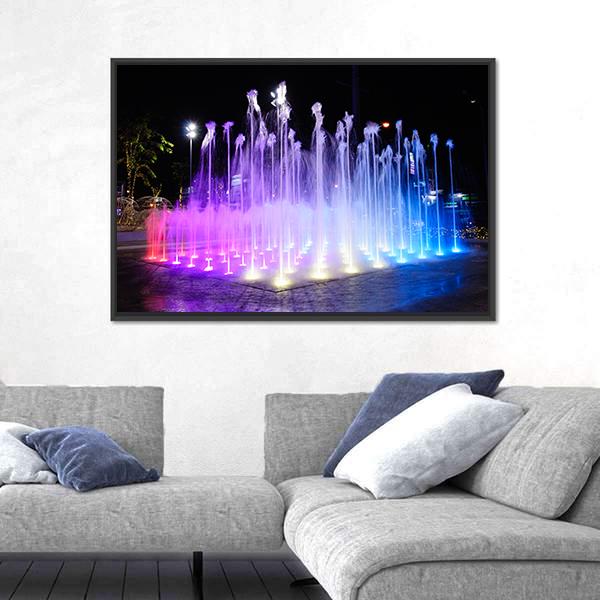 Night Musical Fountains Canvas Wall Art-5 Horizontal-Gallery Wrap-22" x 12"-Tiaracle