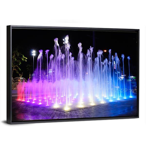 Night Musical Fountains Canvas Wall Art-5 Horizontal-Gallery Wrap-22" x 12"-Tiaracle