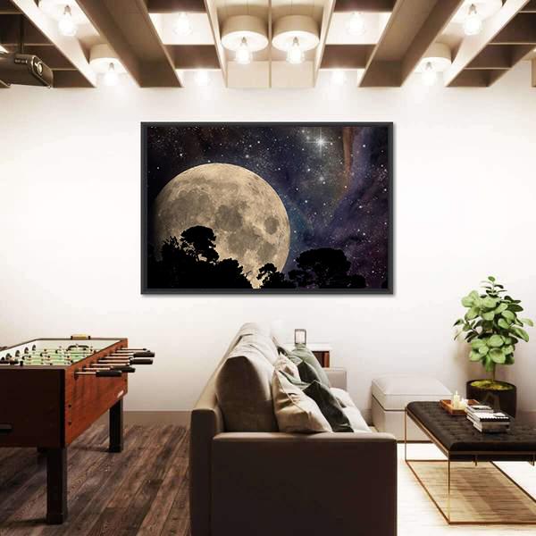 Night Sky With Moon Canvas Wall Art-5 Horizontal-Gallery Wrap-22" x 12"-Tiaracle