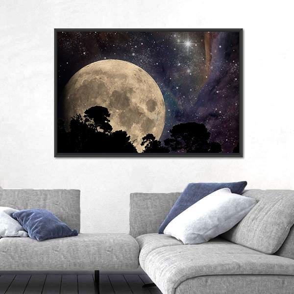 Night Sky With Moon Canvas Wall Art-5 Horizontal-Gallery Wrap-22" x 12"-Tiaracle