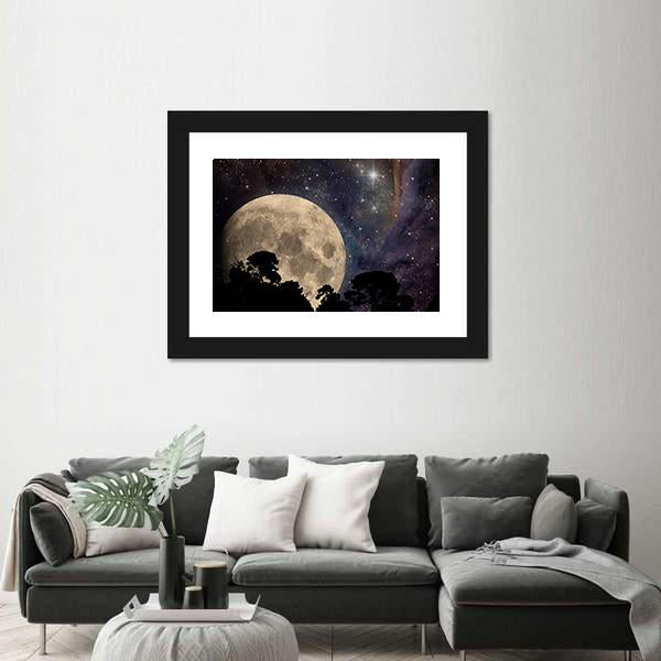 Night Sky With Moon Canvas Wall Art-5 Horizontal-Gallery Wrap-22" x 12"-Tiaracle