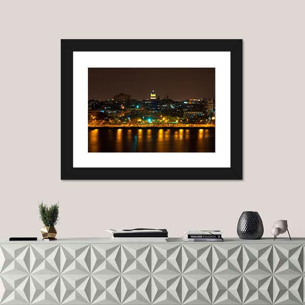 Night View Of Havana Canvas Wall Art-1 Piece-Framed Print-20" x 16"-Tiaracle