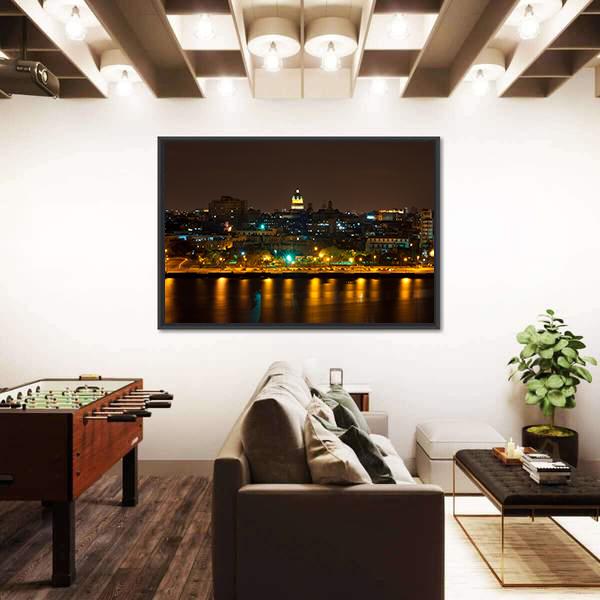 Night View Of Havana Canvas Wall Art-5 Horizontal-Gallery Wrap-22" x 12"-Tiaracle