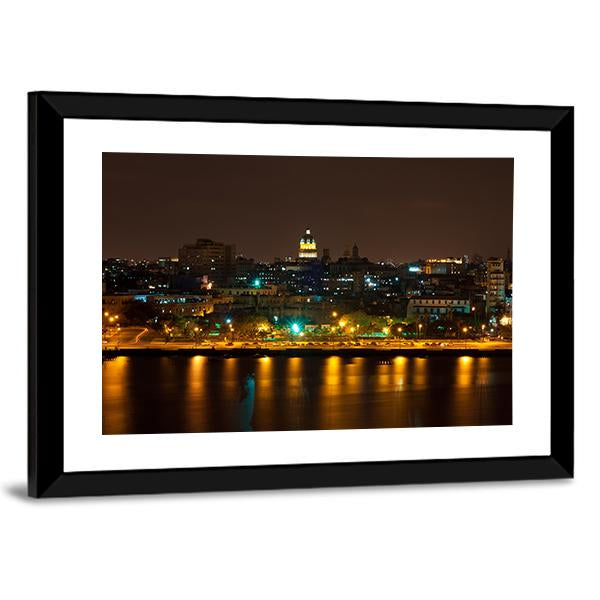 Night View Of Havana Canvas Wall Art-5 Horizontal-Gallery Wrap-22" x 12"-Tiaracle