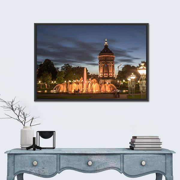 Night View Of Mannheim Canvas Wall Art-1 Piece-Floating Frame-36" x 24"-Tiaracle
